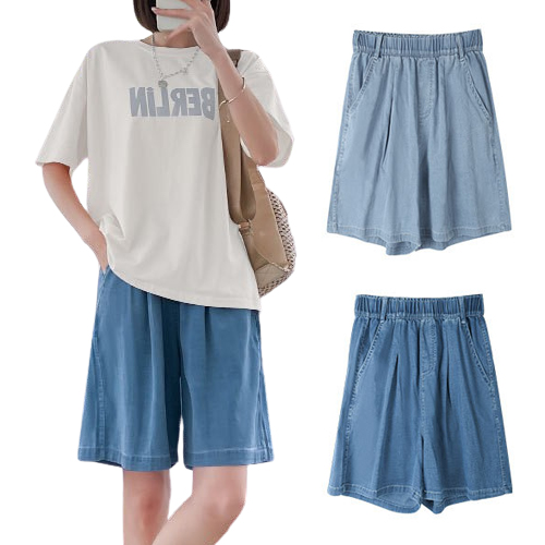 핑크셀럽 여성용 아이스 쿨링 와이드 밴딩 5부 청반바지 데님 팬츠 25,800원