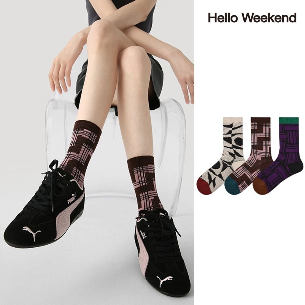 Hello Weekend 여성 배색 봄여름 양말 중목 양말 장목 양말 중목 양말 운동 패션 순면 양말 3족 세트 24,990원