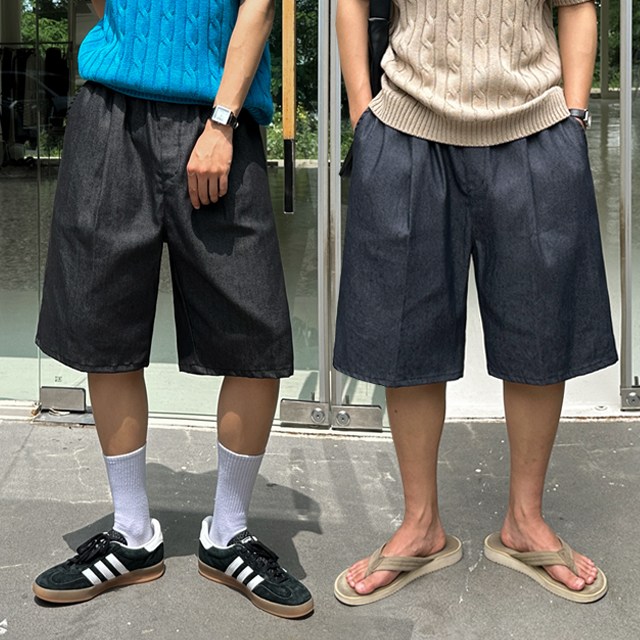 [1+1/추가금X] 원턱 논페이드 버뮤다 생지 데님 팬츠 와이드반바지 청반바지 6815 32,800원