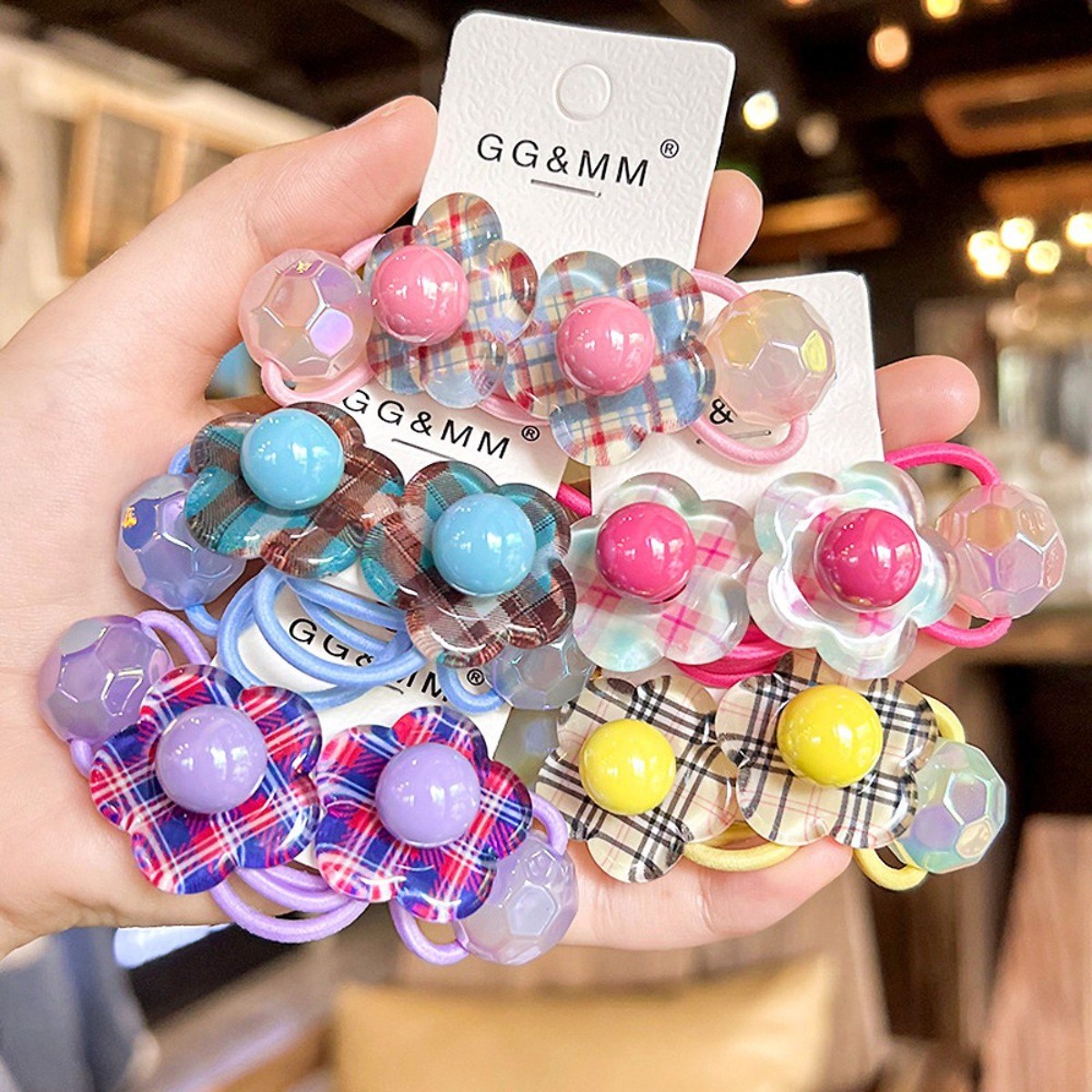 로르블랑 플라워 체크 방울머리끈 10P 세트 13,850원