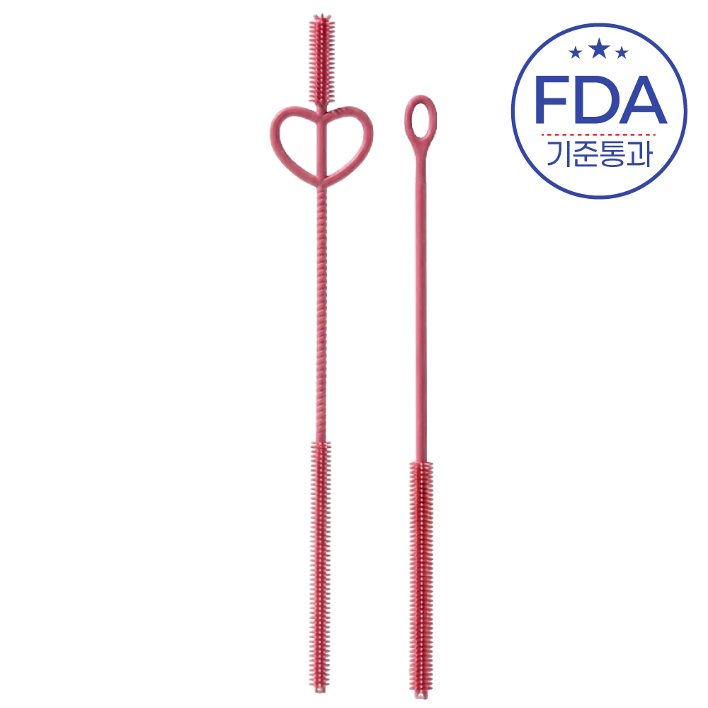 이루온 스크래치 없는 위생적인 열탕소독 가능한 360도 실리콘 빨대솔 빨대세척솔 2종세트, 로즈핑크, 1개 14,900원