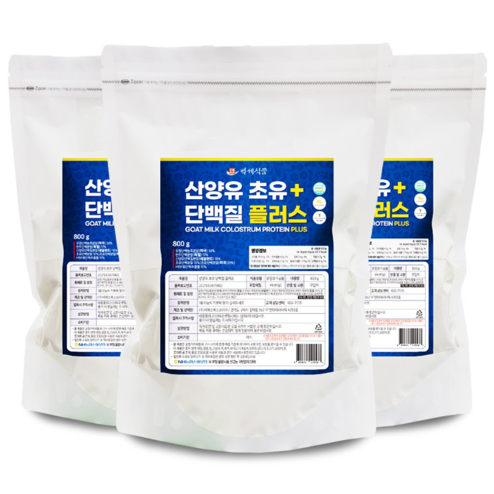 백세식품 산양유 초유 단백질 플러스 대용량 800g 팩 HACCP, 3개, 800g 104,450원