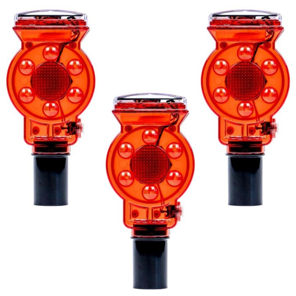 LED 파이프용(35mm) 쏠라 경고등(3개입) / 경광등 공사장 깜빡이 태양열 충전 유도등 도로 안전용품 말뚝 파이프 고정, 1세트, 레드 26,340원