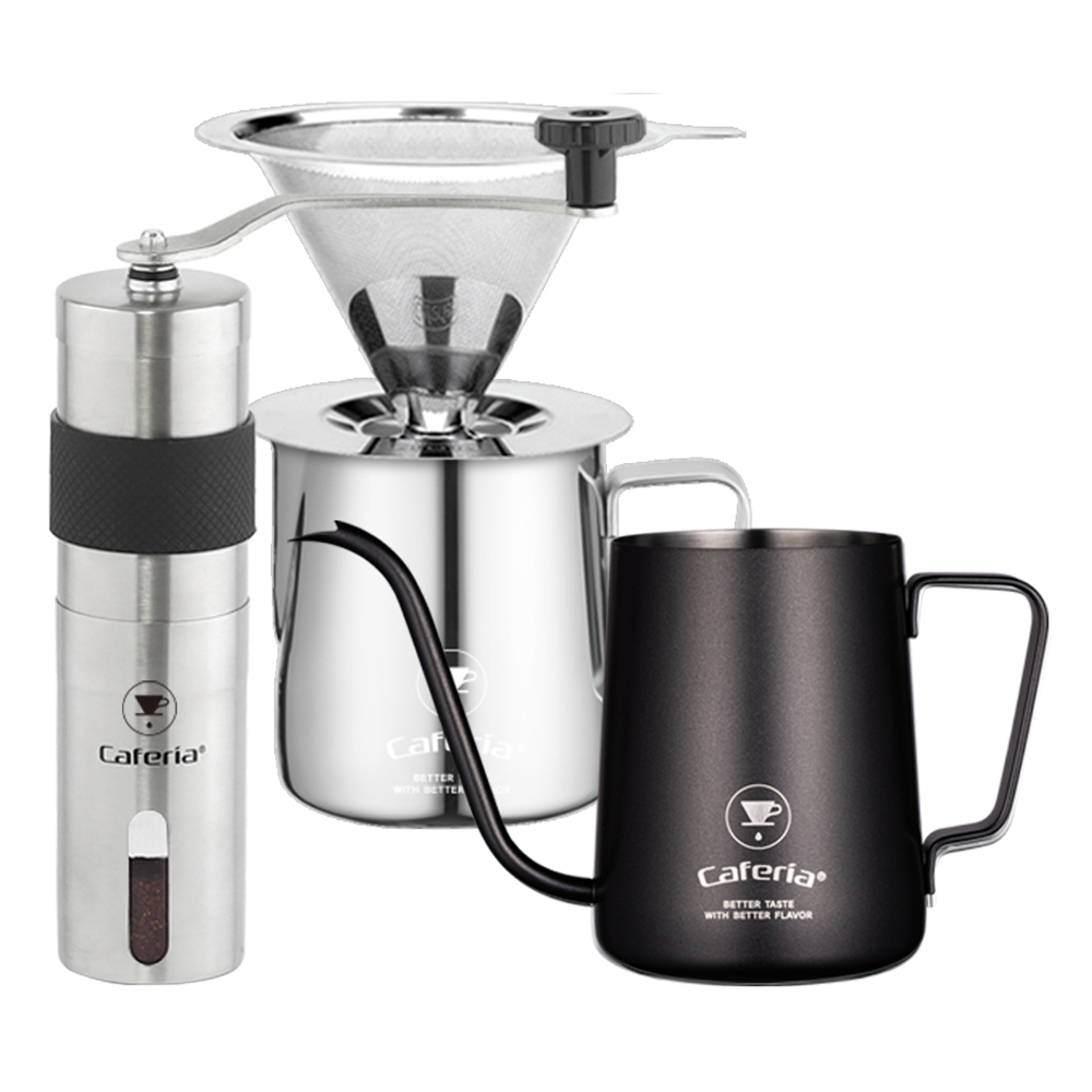 카페리아 캠핑 핸드드립 풀세트 커피그라인더 CM9 + 커피서버 CSM1 + 이중망 드리퍼 / 필터 CSF4 + 커피드립피쳐 350ml CKPK1 44,250원