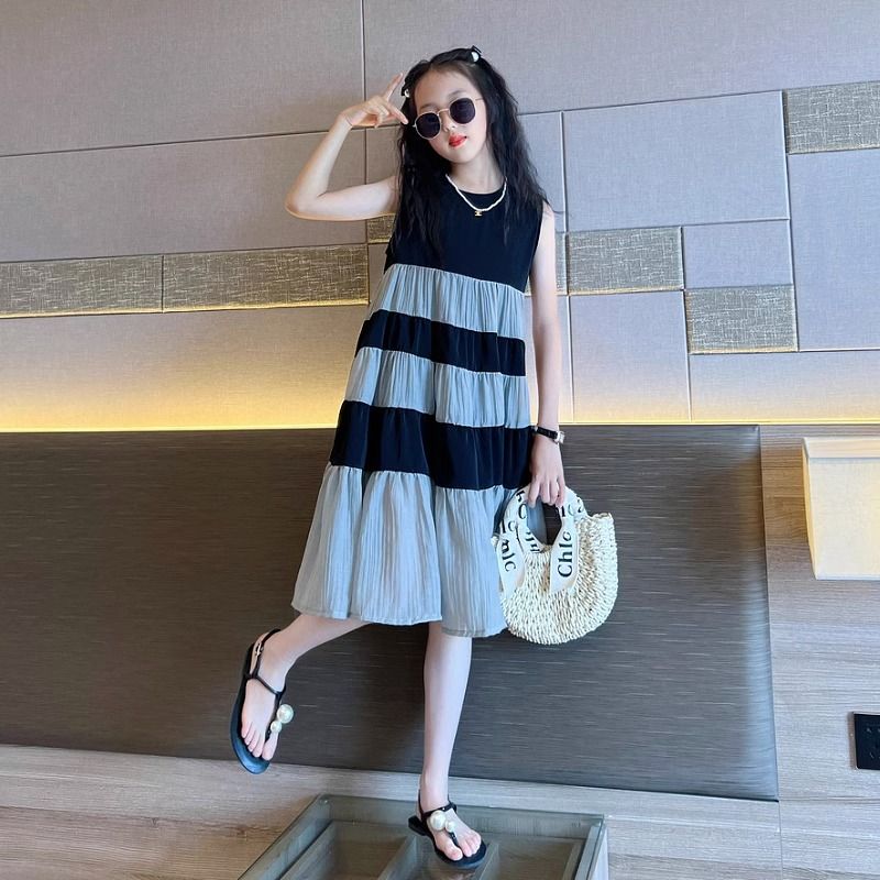 해피유통소녀 여름 민소매 배색 원피스 캐주얼 A라인디자인14세 이상 27,170원