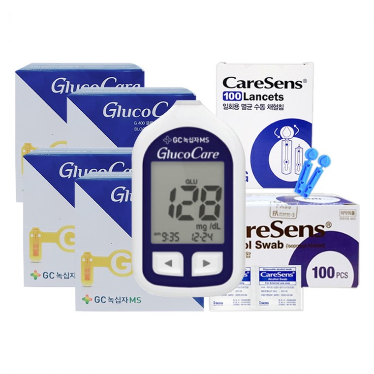 녹십자MS 글루코케어 혈당계+시험지200매+침100+솜100 123,360원