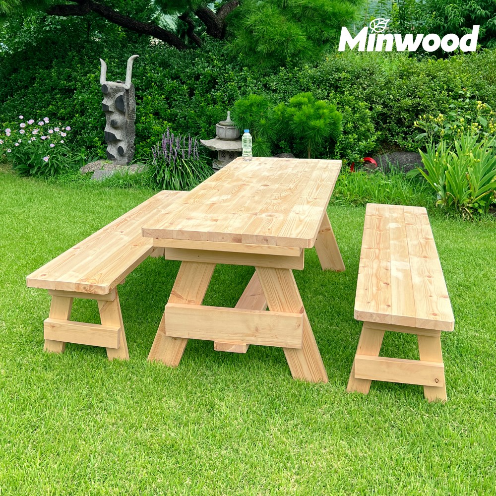 올리브가구 분리형 야외원목테이블 카페테이블 야외평상 바베큐그릴 파라솔 야외테이블세트, 분리형테이블 4인 무도색 214,000원