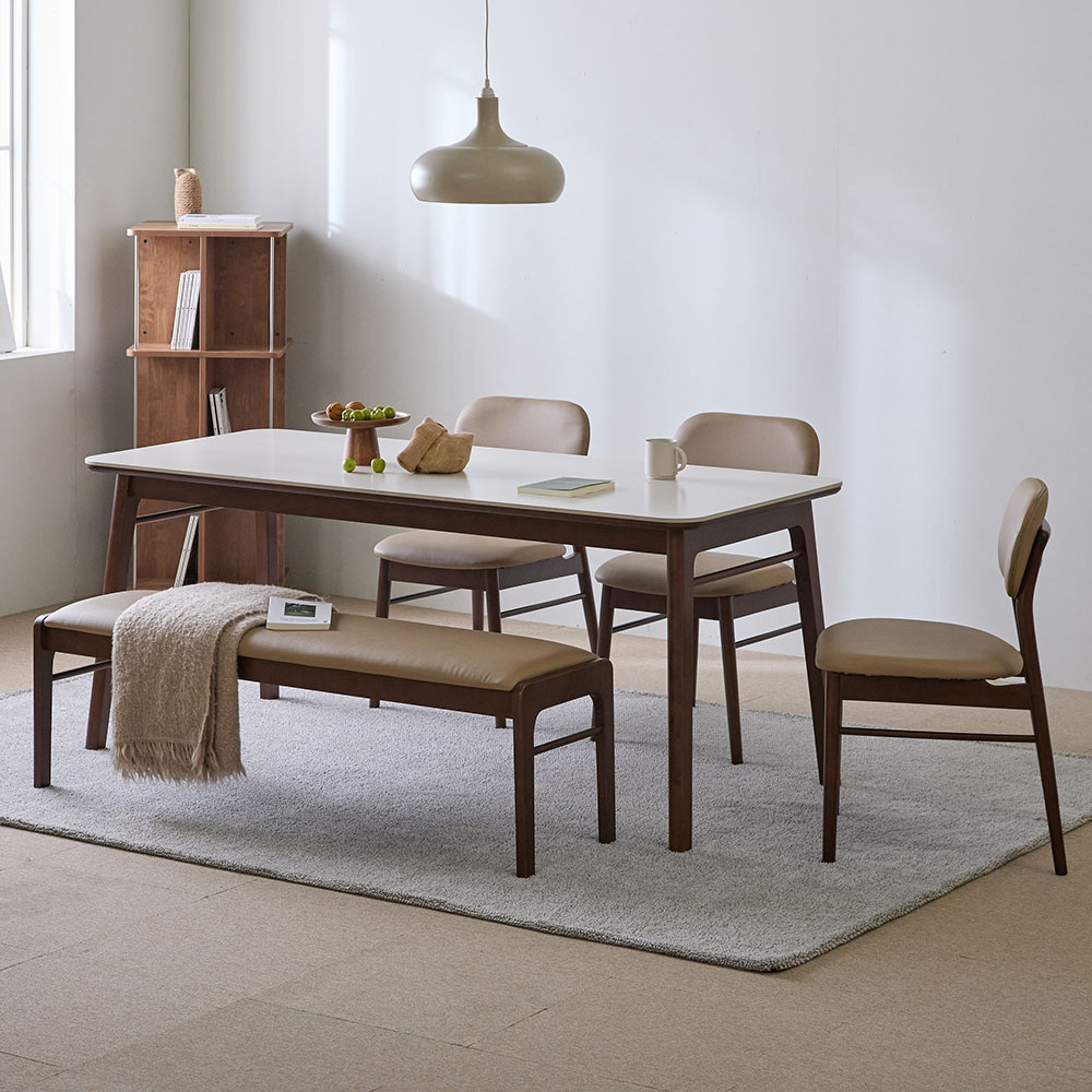 파로마 조앤 세라믹 원목식탁 벤치 세트 6인용 1800 (벤치1 의자3), 상세 설명 참조, 옵션선택:월넛베이지 벤치 세트 769,000원