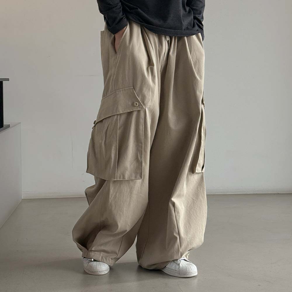 30-36 빅포켓 코튼 와이드 카고 밴딩팬츠 남자빅사이즈 건빵주머니 면바지 77,900원
