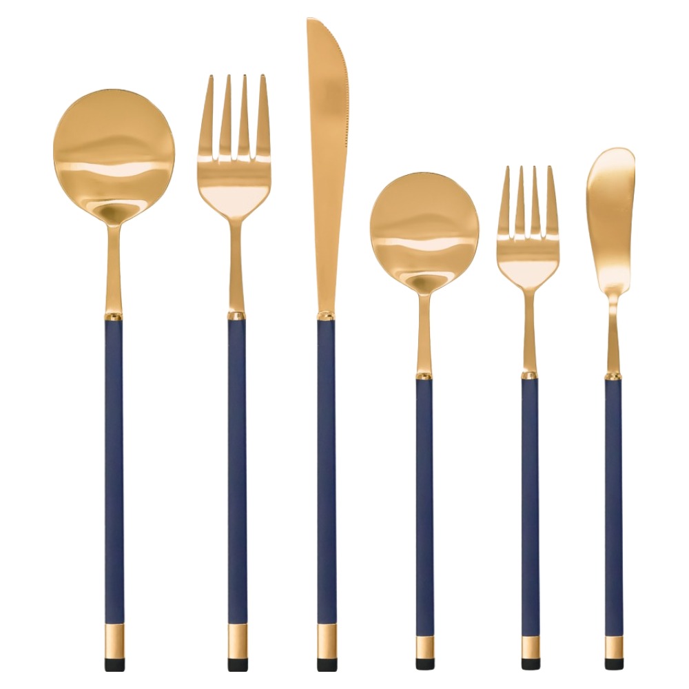 보겐 투톤 양식 커트러리 1인 풀세트, 골드 + 블루, 1세트, 디너 스푼 + 디너 포크 + 디너 나이프 + 디저트 스푼 + 샐러드 포크 + 버터 나이프 47,200원