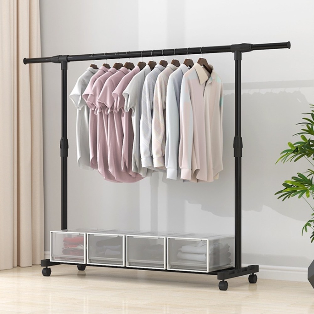 리빙폴리오 싱글 1단 2단 선반 길이조절 원룸 스탠드 튼튼한 이동식 행거 30,500원