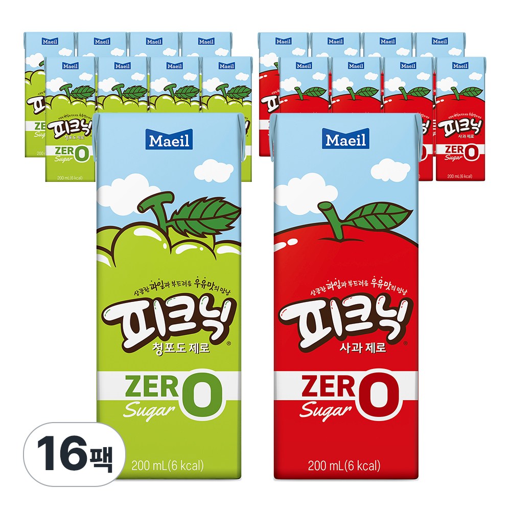 매일유업 피크닉 제로 200ml 사과 8 청포도 8 (총 16팩) 11,500원