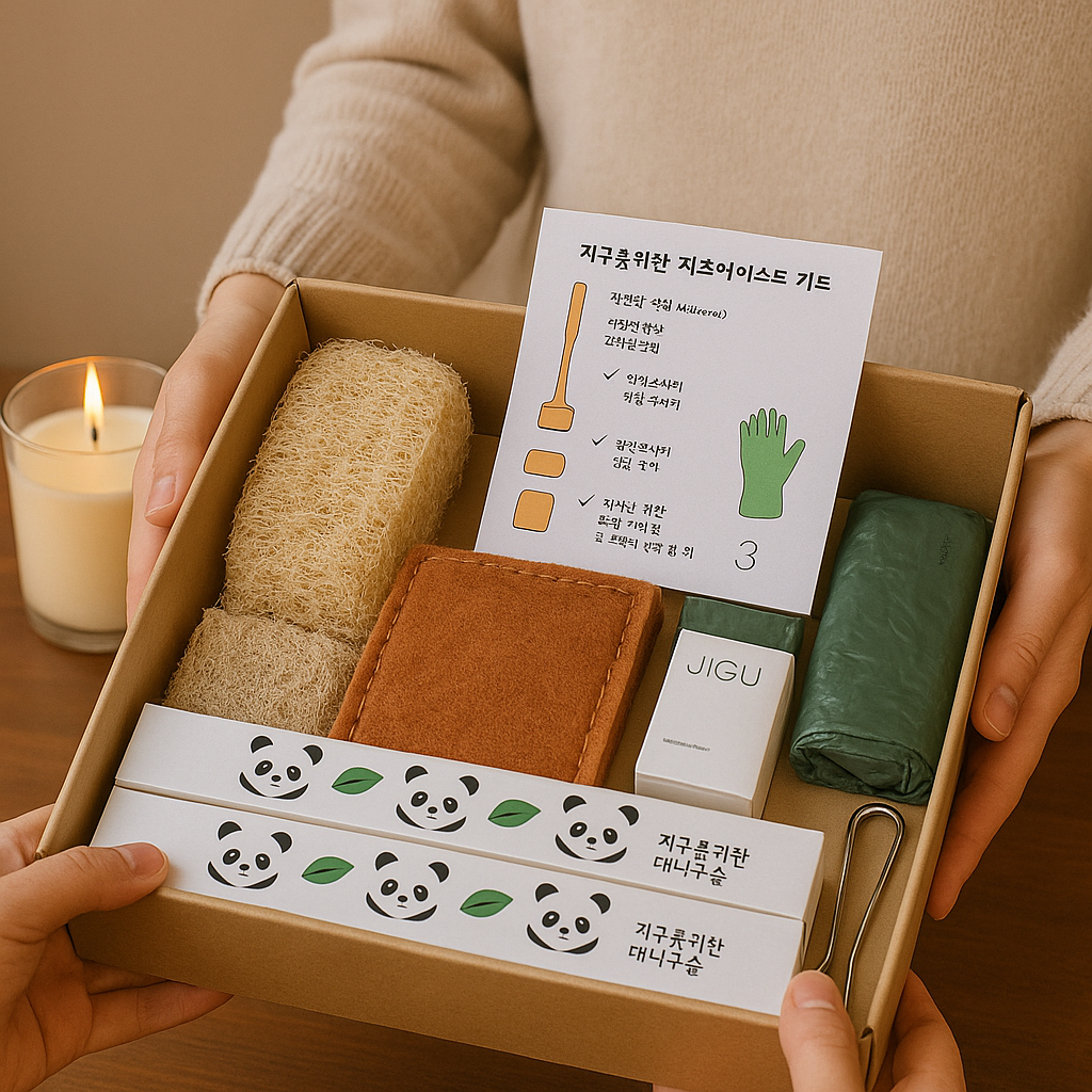 지구오필리아 제로웨이스트 키트 선물세트 수세미3종 대나무칫솔 패키지, 10개, 1세트 14,800원
