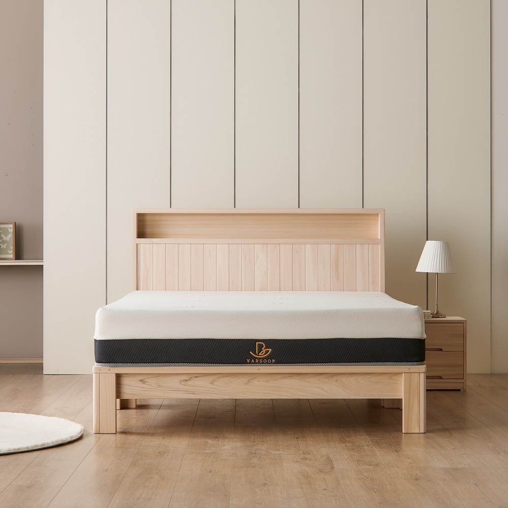 바르숲 로아 LED 편백나무 침대 프레임 통원목 풋보드미포함, 베이지 1,370,000원