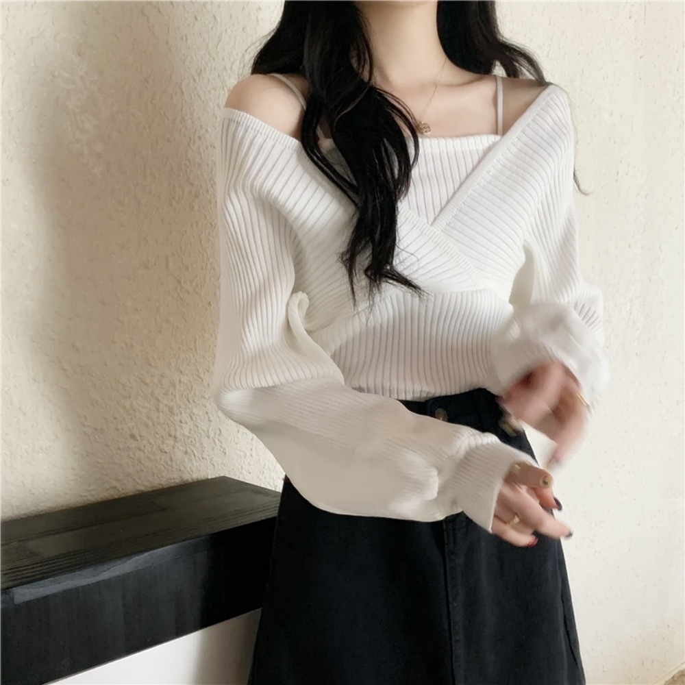 랩 니트 블라우스 오프숄더 크롭니트 19,750원