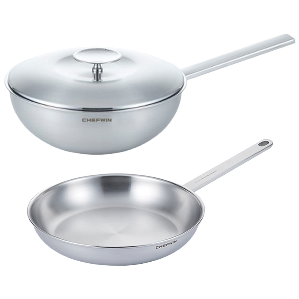 [쿠팡단독 45% 파격 특가+17만원 상당 사은품 증정] 쉐프윈 304STS 통5중 프리미엄 스텐 24cm 후라이팬+304STS 24cm 멀티웍, 1개 186,000원