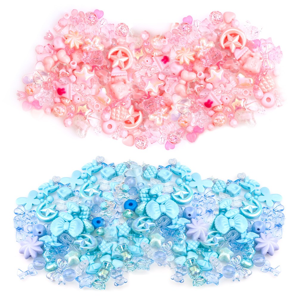 BUZOO 비즈 팔찌 스트랩 키링 만들기 키트 데코덴 파츠 멀티 비즈 믹스 200g 세트 DIY 만들기 재료, 1세트, 핑크색+푸른색 15,400원