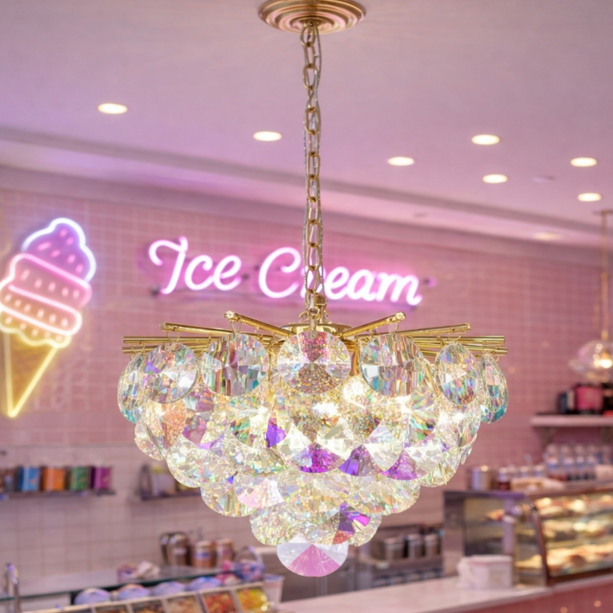 인테리어 주방 거실 펜던트 레인보우 프리즘 크리스탈 샹들리에 6등 팬던트, 샴페인골드 398,000원