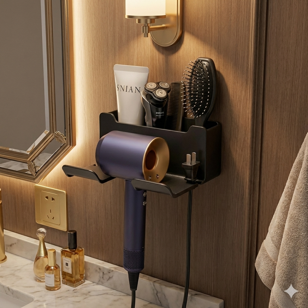 무타공 욕실 드라이기 거치대 정리대 수납대, 1개, 무드 블랙 17,800원