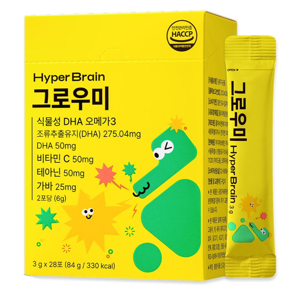 [공식몰] 하이퍼브레인 그로우미 팝핑 분말 키즈 오메가3 테아닌 가바 비타민, 2박스, 84g, 현재가 56,700원