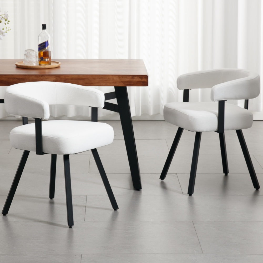 다야레인 식탁의자 뉴트로 아치형 푹신한 등받이 메탈 프레임 암체어, 화이트(셔닐), 2개 213,800원