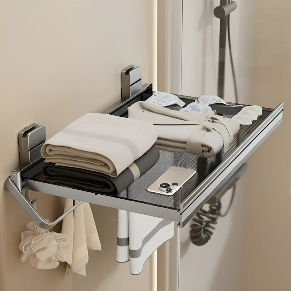 하루템 접이식 욕실선반 무타공 공중부양 화장실 수납 정리 선반 욕실정리대, 1개, 실버 35,900원