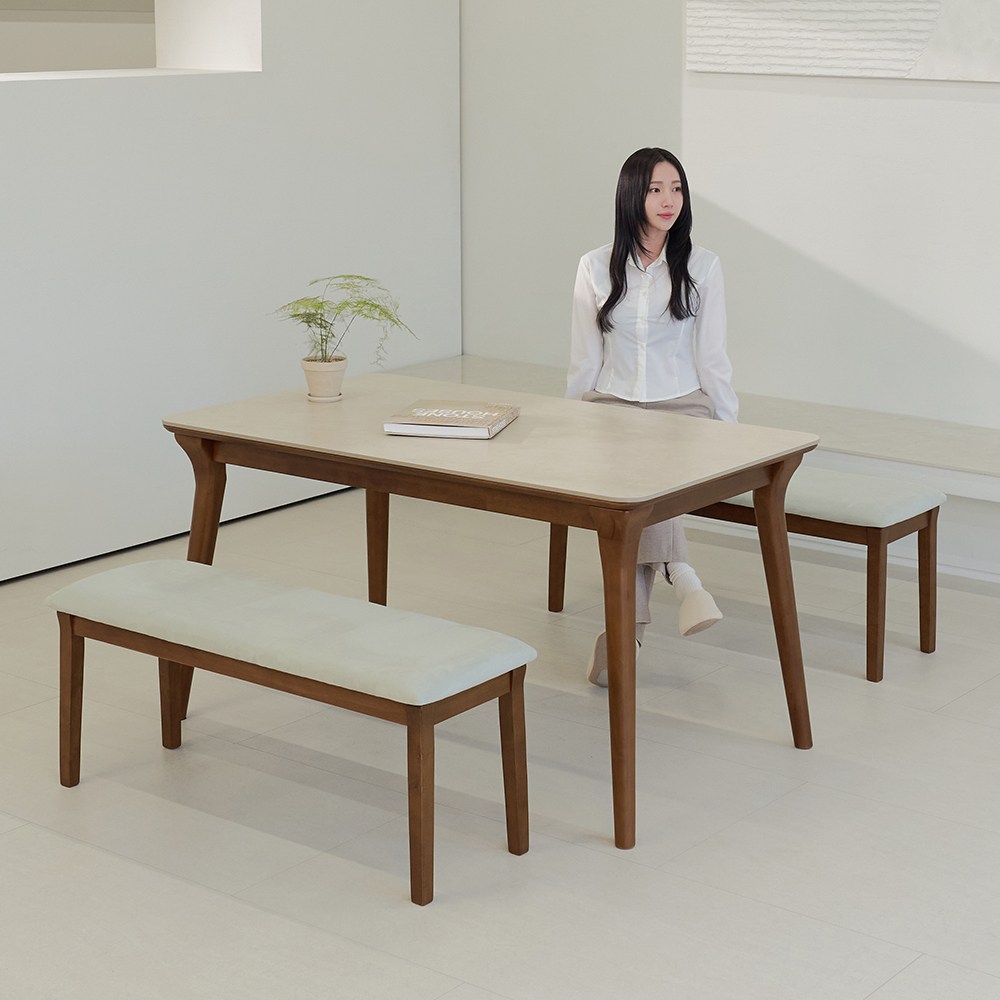 루나 포세린 세라믹 원목 6인 식탁세트 1800 벤치형 IKLN2C, 식탁, 벤치의자 2 479,000원