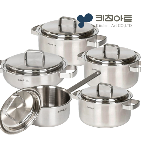 키친아트 프리미오 스텐316 통5중 인덕션 냄비세트 5종 309,800원