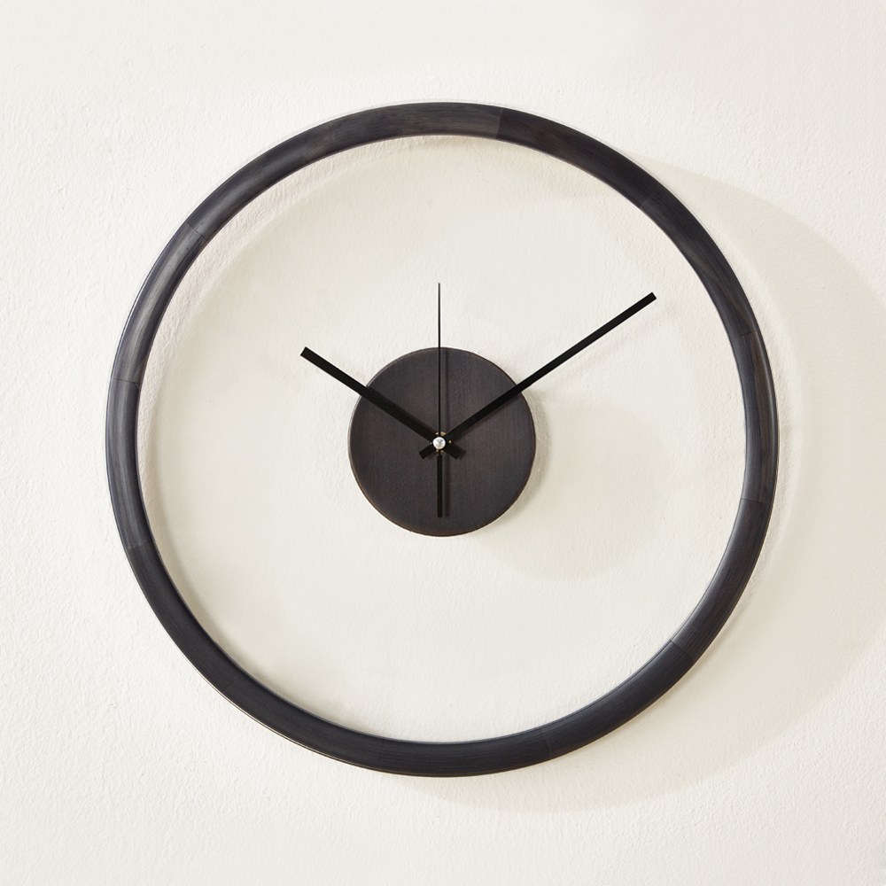 빌라드하우스 핸드메이드 원목 인테리어 글라스 무소음 미니멀 벽시계, 블랙 45,000원