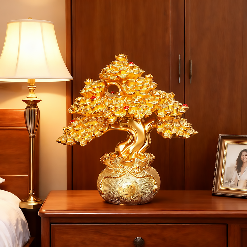 Sunwer 개업 선물 재물운 돈들어오는 집들이 선물 인테리어 황금 돈나무 풍수 인테리어 황금 돈나무 장식품, 황금돈나무-23cmX23.5cmX12.5cm 32,800원