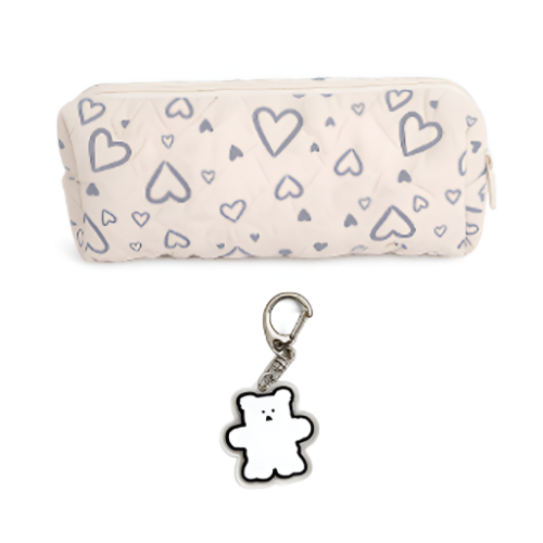일상채움 예쁜 하트 패턴 곰돌이 키링 필통 파우치, 1개, 아이보리 7,900원