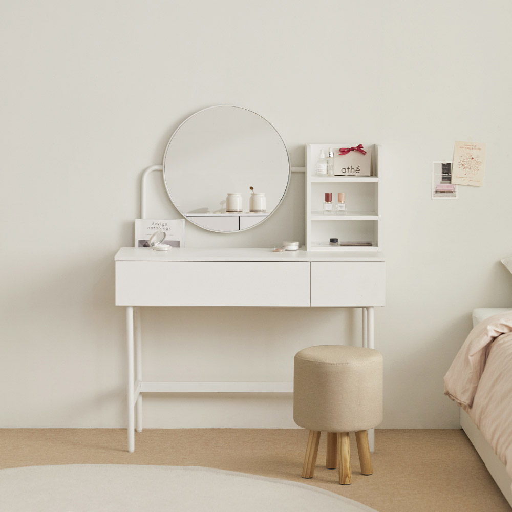 파로마 벨르 원형거울 수납 화장대 철제화장대 좌식수납화장대 스툴포함 159,000원