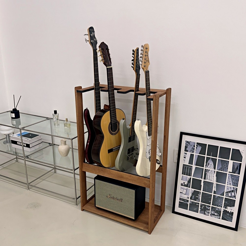 누스 원목 기타스탠드 렉 멀티 거치대 4단 통기타 일렉 베이스 GI01, 딥브라운, 현재가 198,650원