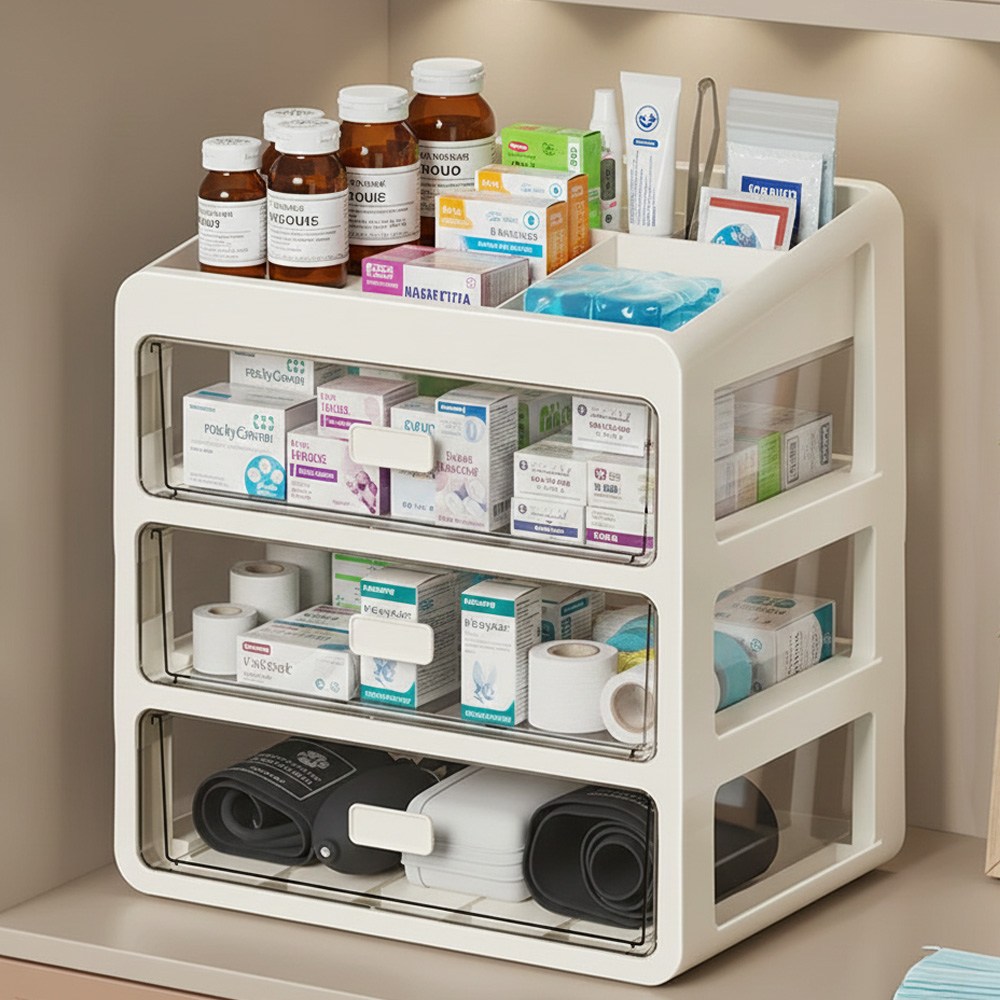 모디홈 약통정리함 다용도 서랍형 데스크 수납함, 1개, 투명화이트 26,000원