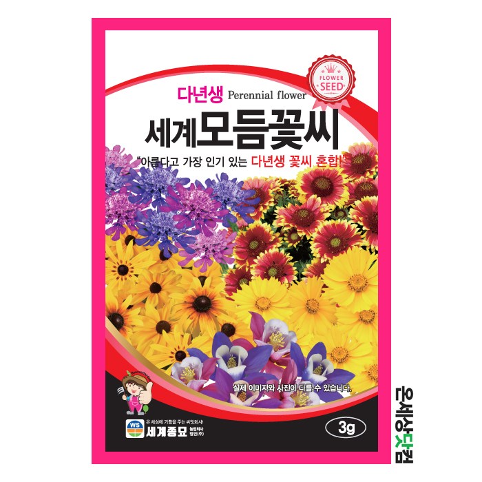 다년생 세계 모듬 꽃씨 3g / 씨앗 종자 화단 정원 조경 혼합 루드베키아 천인국 금계국 매발톱꽃 솔체꽃, 2개 6,000원