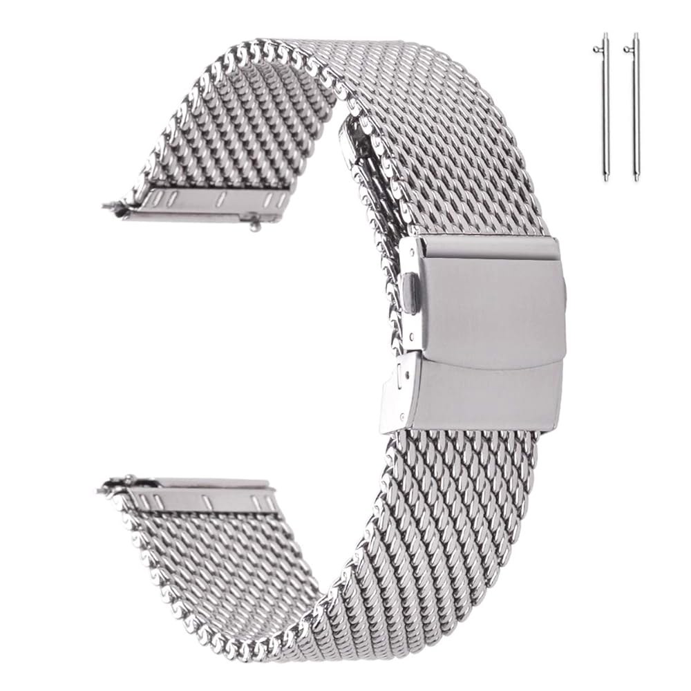 남성용 EACHE 스테인리스 스틸 두꺼운 메시 워치 밴드, 퀵 릴리스 조절식 헤비 듀티 메시 워치 스트랩 18mm 20mm 22mm 56,900원