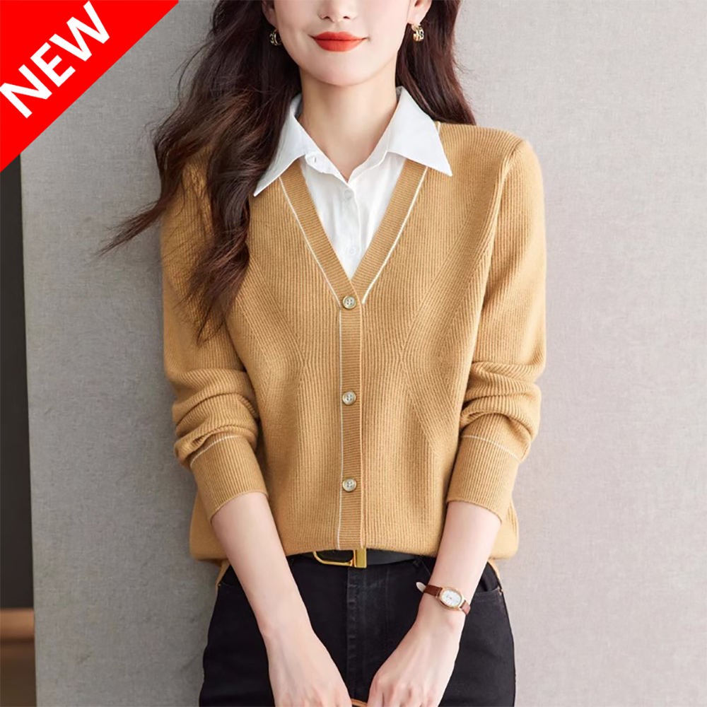 ZLVZ 여성 봄가을 레이어드 니트 가디건 셔츠카라 상의 세련된 데일리룩 BC1010 26,800원