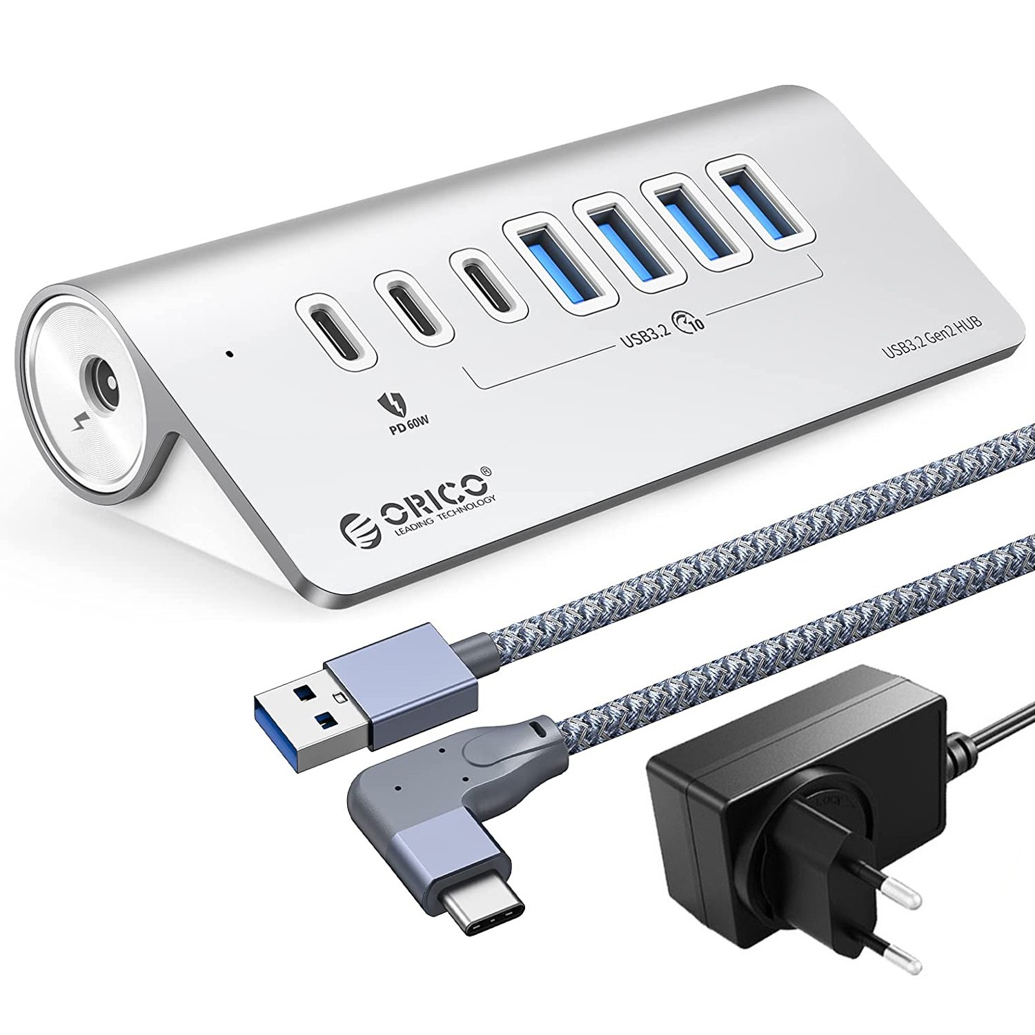 오리코 애플 맥북 프로 USB3.2 Gen2 10Gbps PD60W+유전원 알루미늄 7포트 USB허브 M3U4C3-G2, Silver, M3U4C3-G2, 1개 69,980원