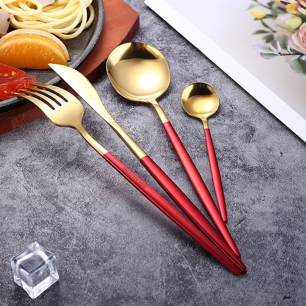 도토로 테이블 커트러리 6인 세트(24p), 6세트, 나이프+포크+스푼+디저트스푼, 골드+레드 32,000원