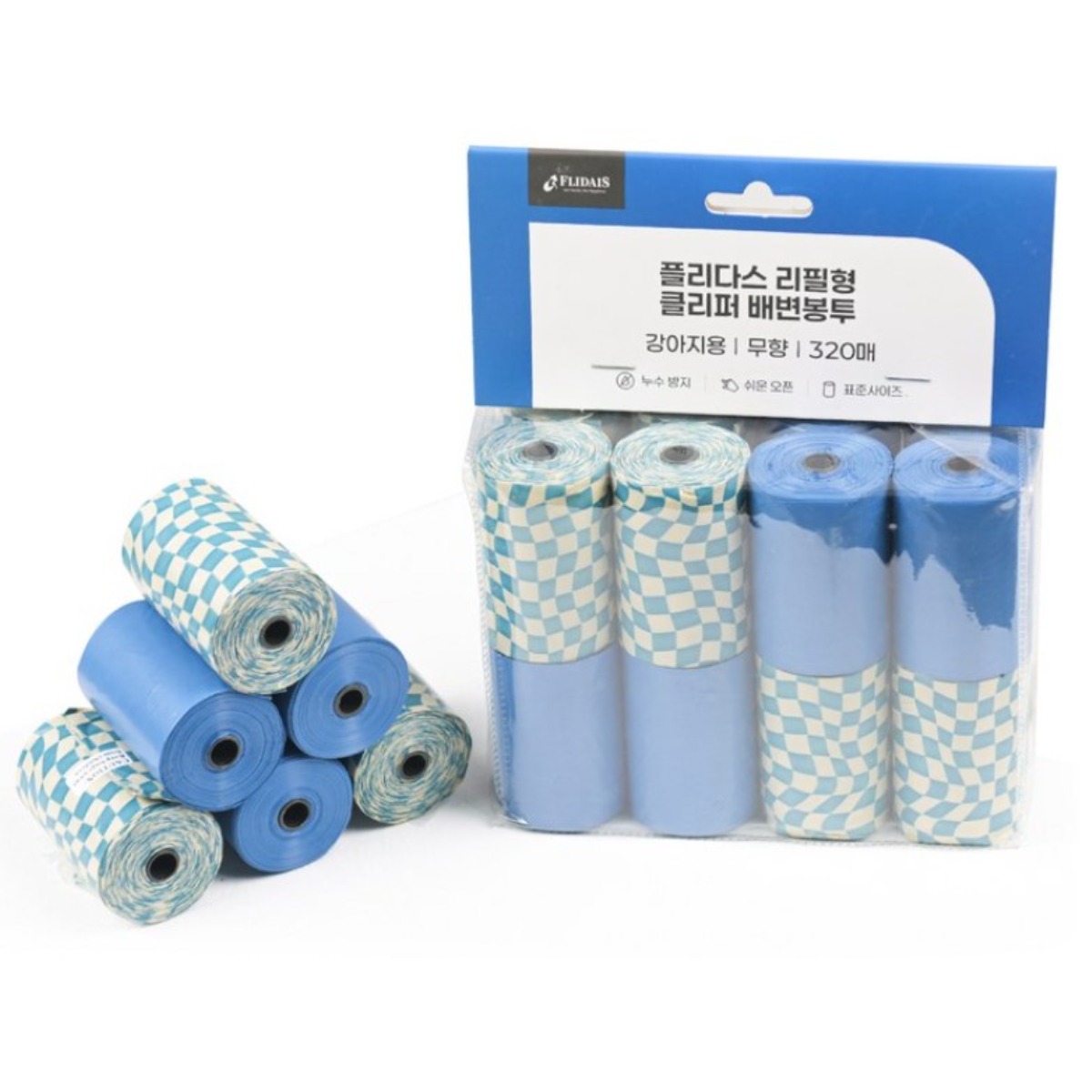 [플리다스] 클리퍼 강아지 배변봉투 리필형 풉백 320매, 1개, 320개입, 블루&체크 9,500원