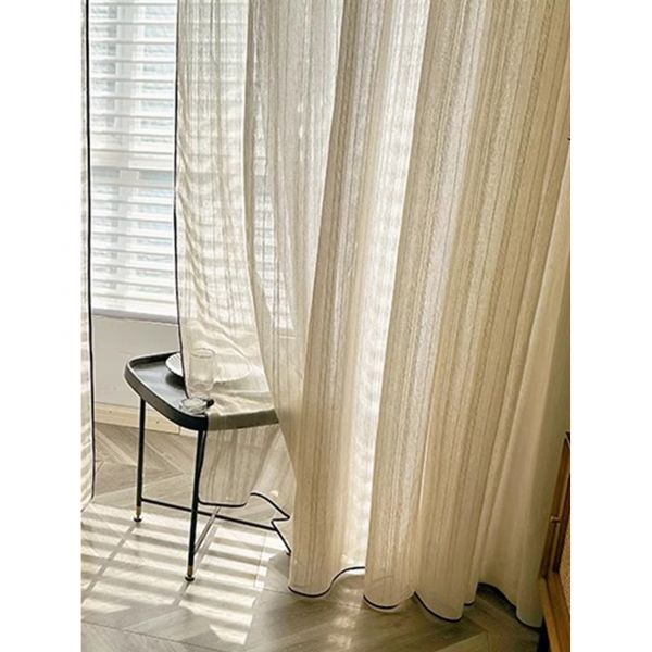 여름  커튼 거실용 레이스 커튼세트 검은색 가장자리 리넨 줄무늬 크림색 복고풍 일본 통나무 디럭스 발코니 거실이 있는 프랑스 고대 스타일 26,900원