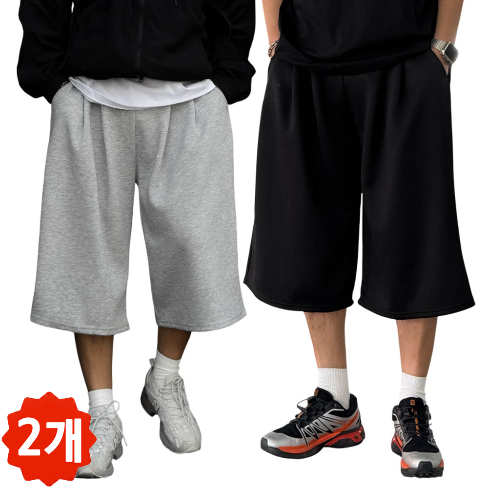 빠델 [오늘출발/1+1] 7부 버뮤다팬츠 벌룬 와이드 반바지 빅사이즈스웻 팬츠 츄리닝, 현재가 34,700원