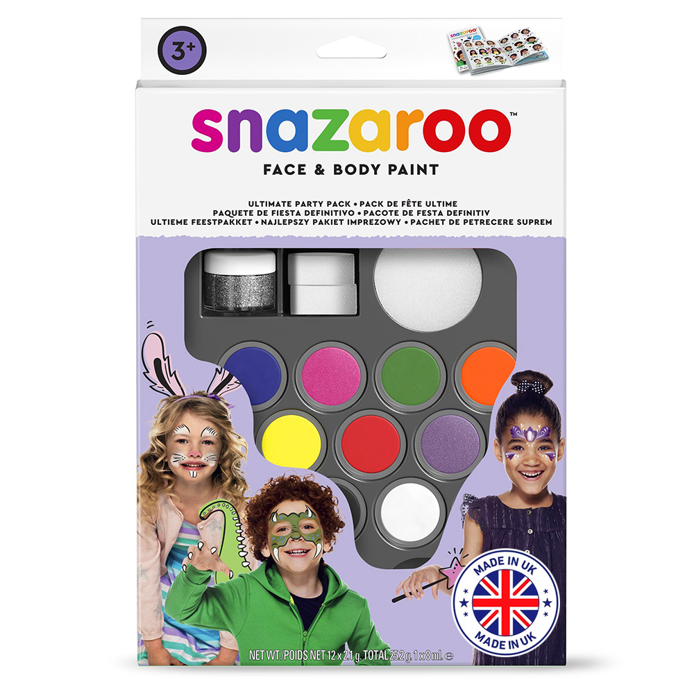 X-MAS 선물용쇼핑백 영국 스나자루 페이스페인팅 파티 세트 12색 물감+글리터젤+브러시+스펀지 포함 미술놀이, 크리스마스 선물,, 1개, XMAS쇼핑백 필요없음 39,000원