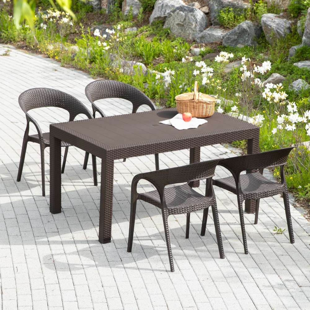 모니카 1500x900 사각 럭스 4인 야외 테이블 세트, 브라운 277,600원