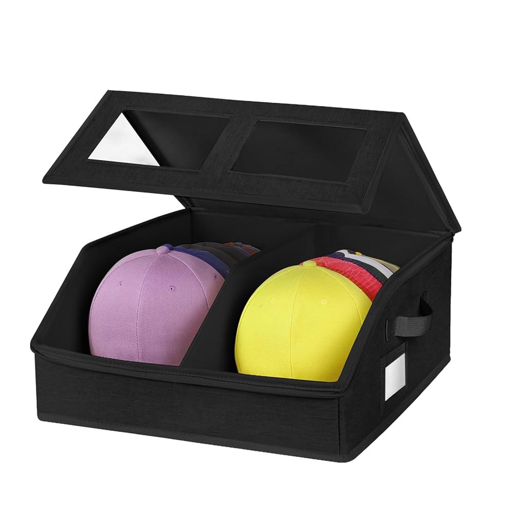 야구 모자 보관함용 RZMAYIS 보관함 - 최대 24캡까지 보관 가능, 골판지가 있는 옷장 쌓이식 상자용 정리함, 가정용 손잡이가 2개 방진 정리함 (블랙, 1팩) 77,800원