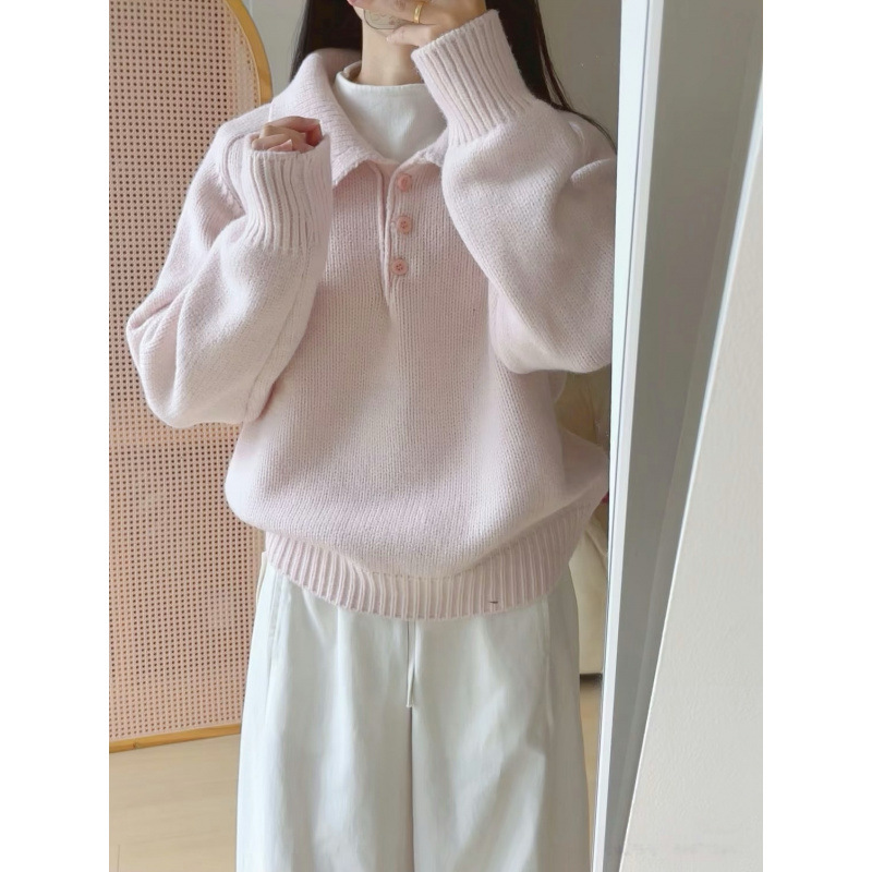 KDNC 여성 데일리 베이직 반오픈 카라 꽈배기 긴팔 니트 22,800원