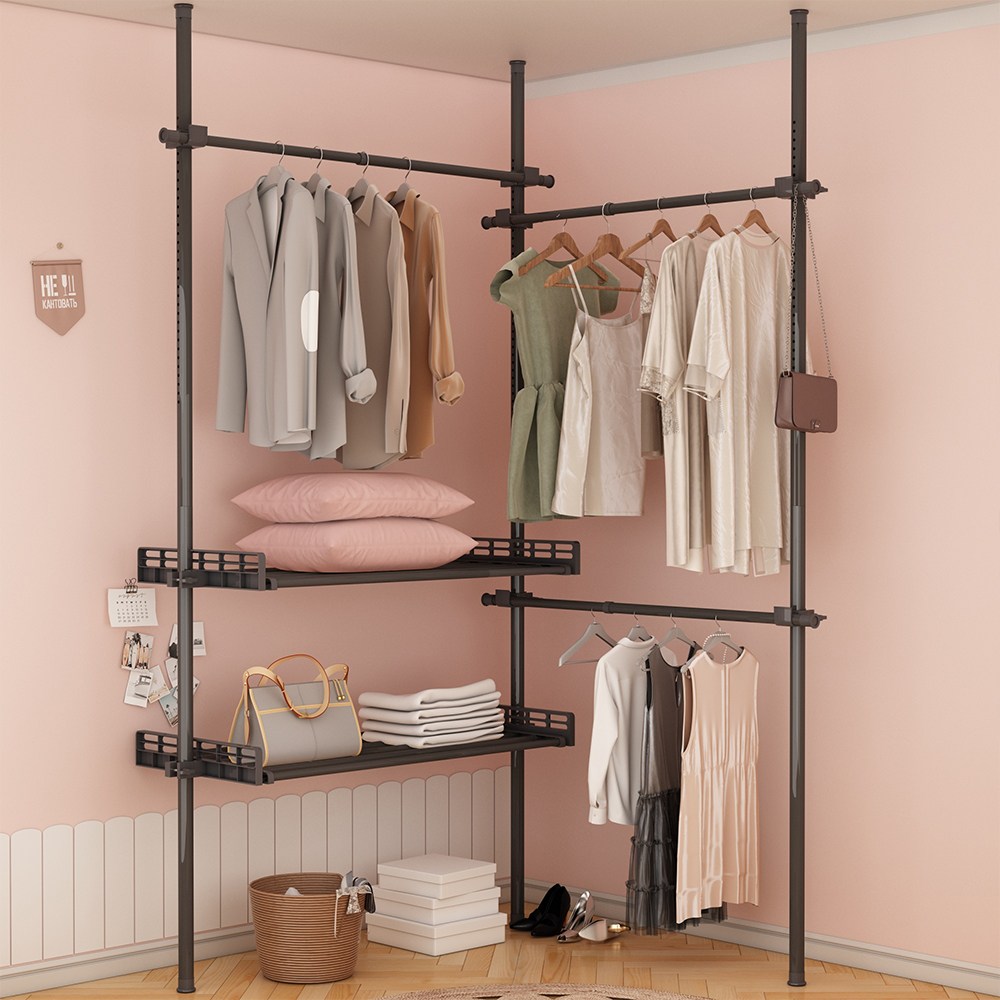 하이주 튼튼한 옷걸이행거+수납선반 세트 일반형 스프링식 압축봉 너비조절 가능 67,600원