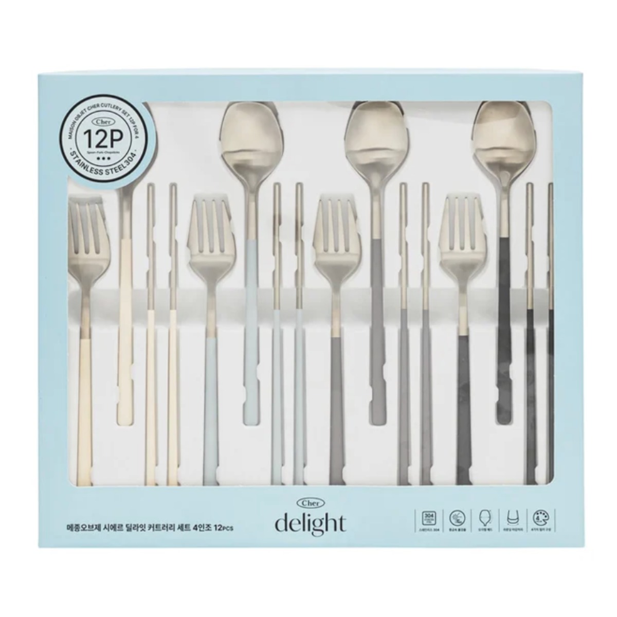 메종오브제 시에르 딜라이트 커틀러리 4인조 12P 신혼 이사 선물 수저 포크 젓가락 세트, 1세트, 12P, 4컬러 65,980원