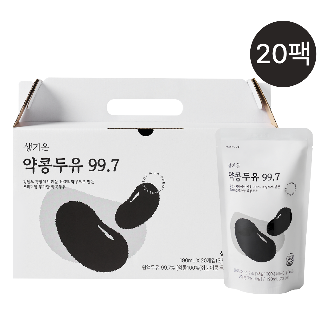 생기온 무가당 프리미엄 약콩두유 99.7 껍찔째 100% 국산 평창약콩 대학두유, 20개, 190ml 43,500원
