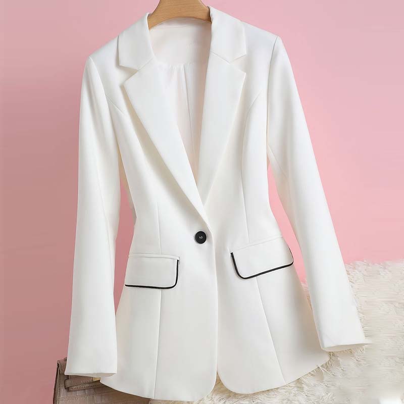 TIMEPURE 봄 가을 여성 심플 정장 자켓 아우터 프리미엄 정장 허리 조임 블랙과 화이트 클래식 슬림 긴팔 데일리룩과 직장 겸비 아이템 원버튼 디자인 32,900원